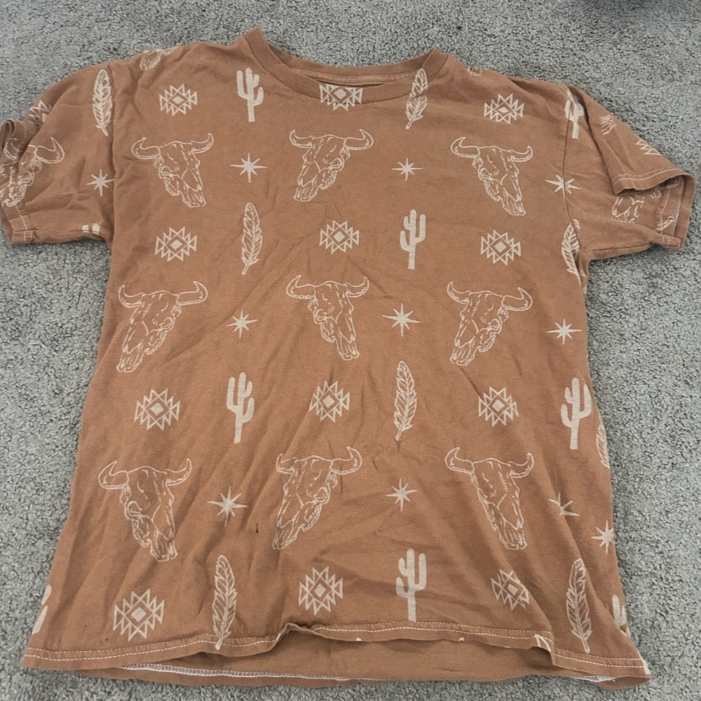 Brown Kids Short Sleeve Tee with Western Print